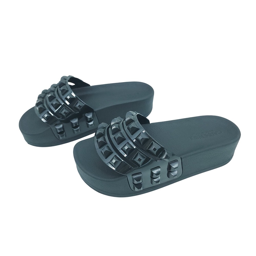 Carmen Sol Studded Platform Slides Womens 40 US 10 Black Edgy Rubber Sandals